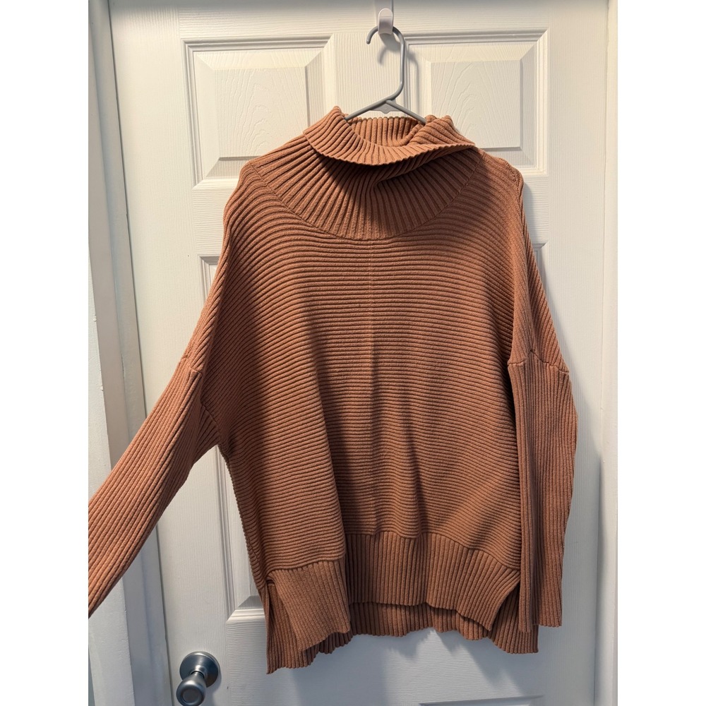 Womens Terracotta Ribbed Cowl Neck Oversized Sweater XL XXL Terracotta Clay